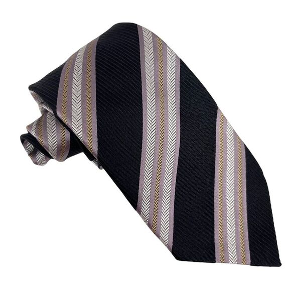 Gucci NEW Men's Tie Chevron Striped Logo Black Woven 100% Silk 3.75" (W) 58" (W) - Picture 5 of 11